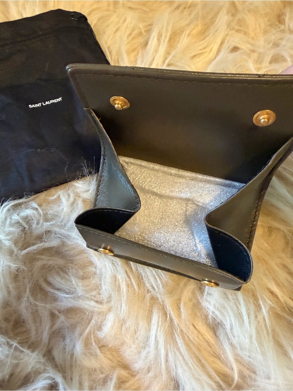 Saint Laurent Tiny Matelasse Origami Trifold Wallet in Light Musk - Picture 10 of 16